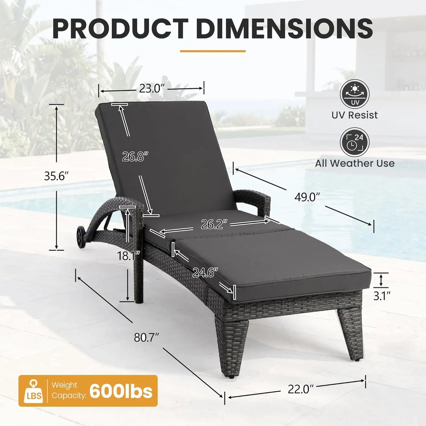 Four Position Adjustable Chaise Lounge Set With Wicker Chairs