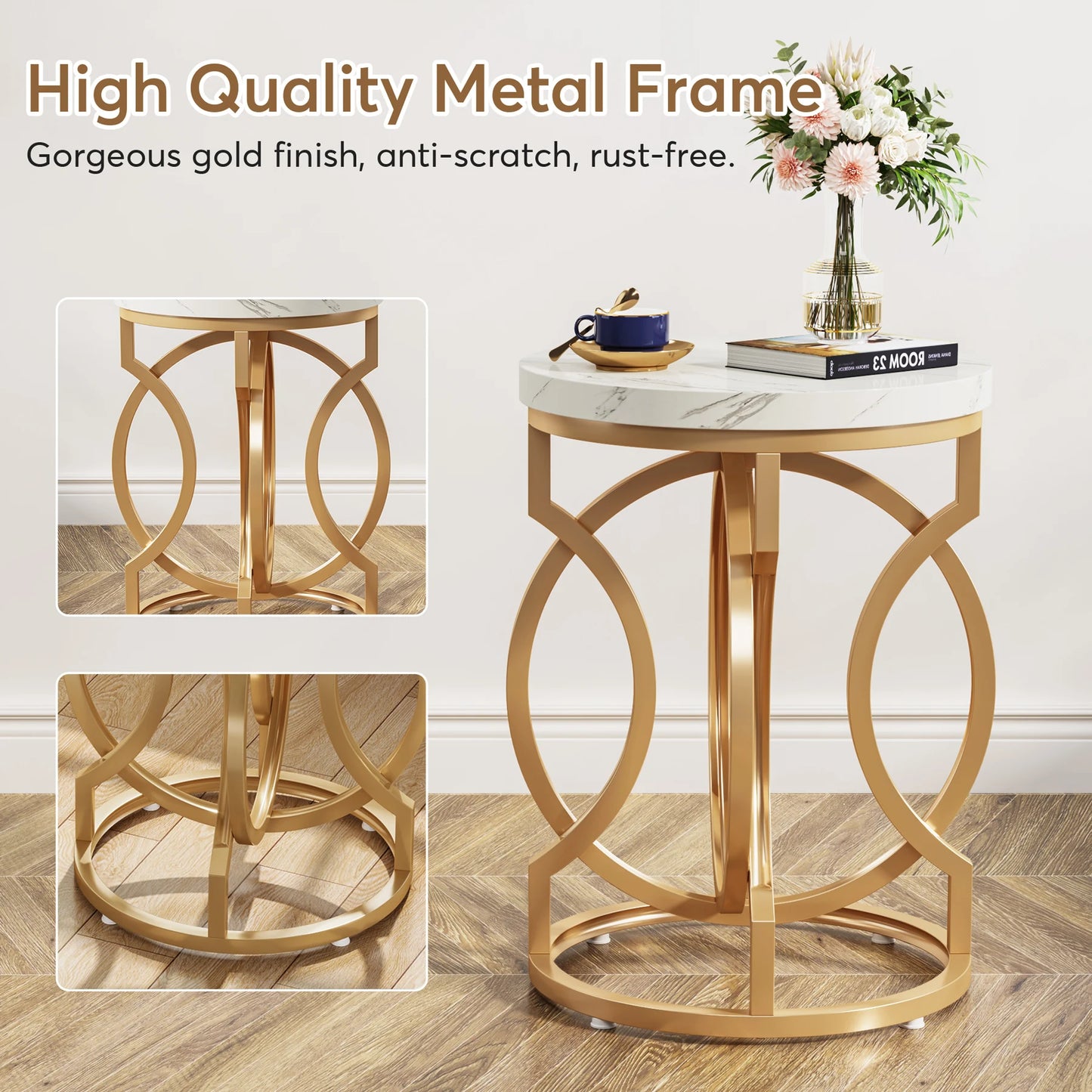 Tribesigns Modern Round End Table With Thick Wood Top O Shaped Base