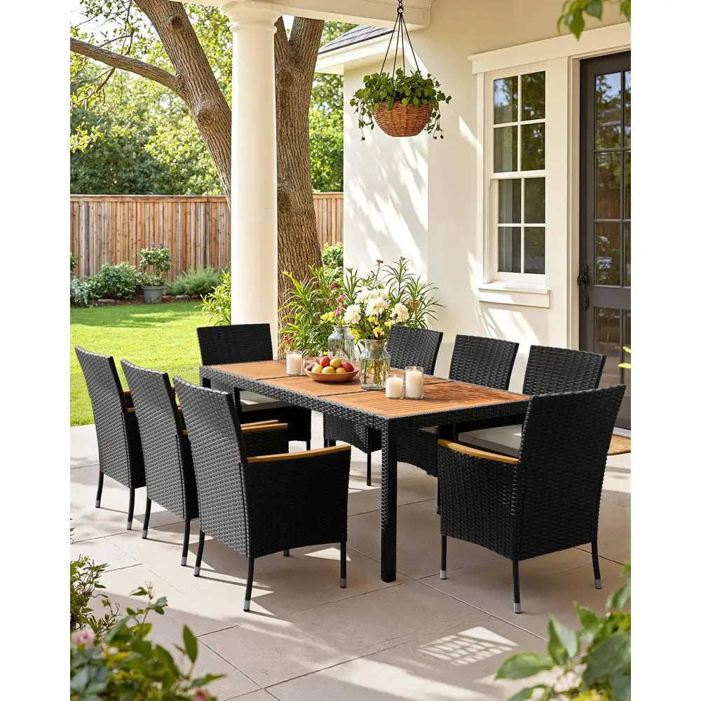 Outdoor 9 Piece Patio Dining Set With Acacia Wood Table And Chairs