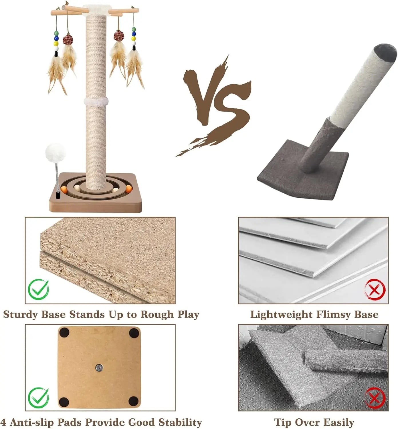 Cat Scratching Post With Sisal and Hanging Toys for Cats