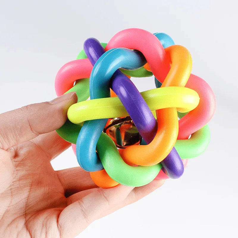 Colorful Bell Woven Dog Chew Toy Bite Resistant Rubber Ball