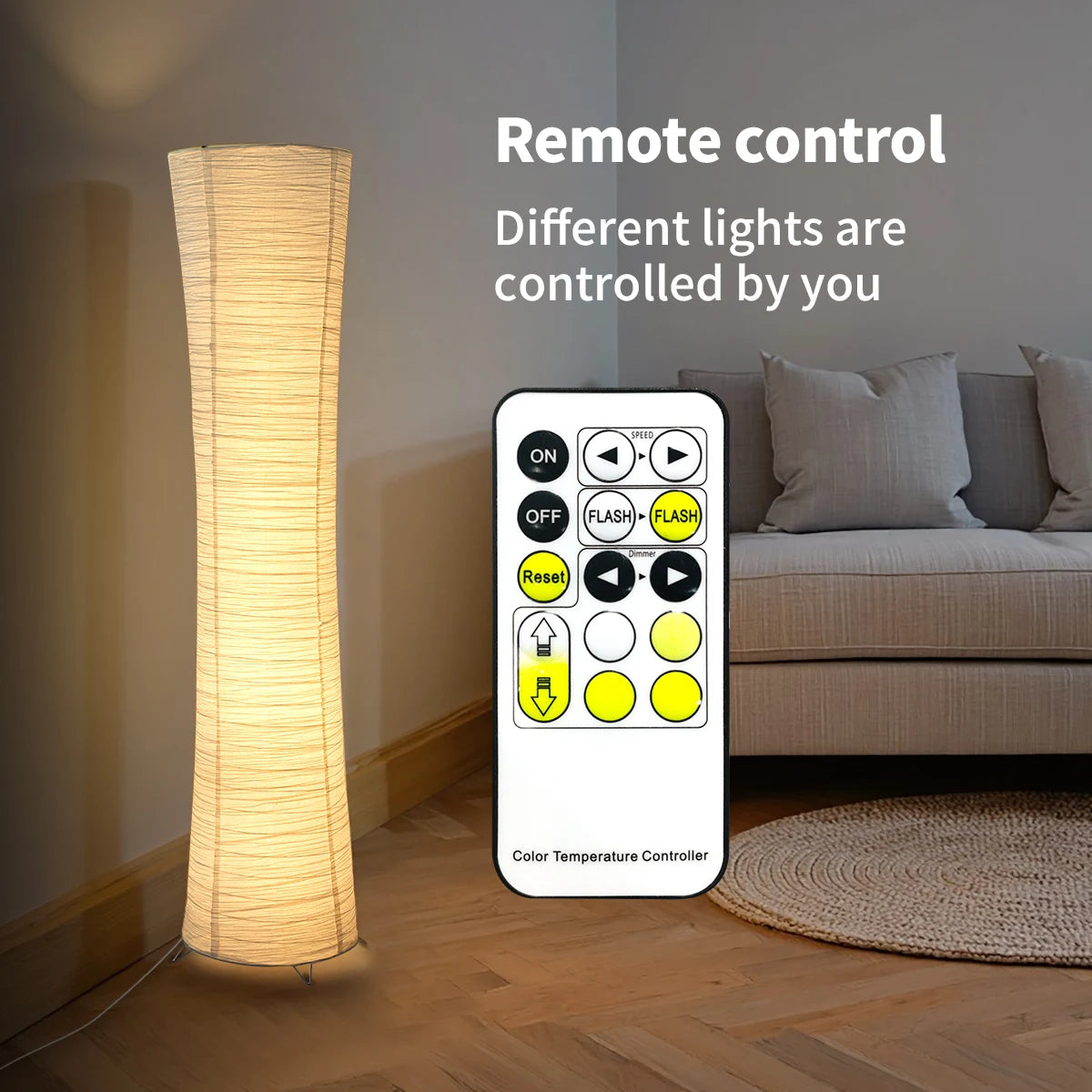 Paper Floor Lamp With Metallic Finish And LED Light Strip