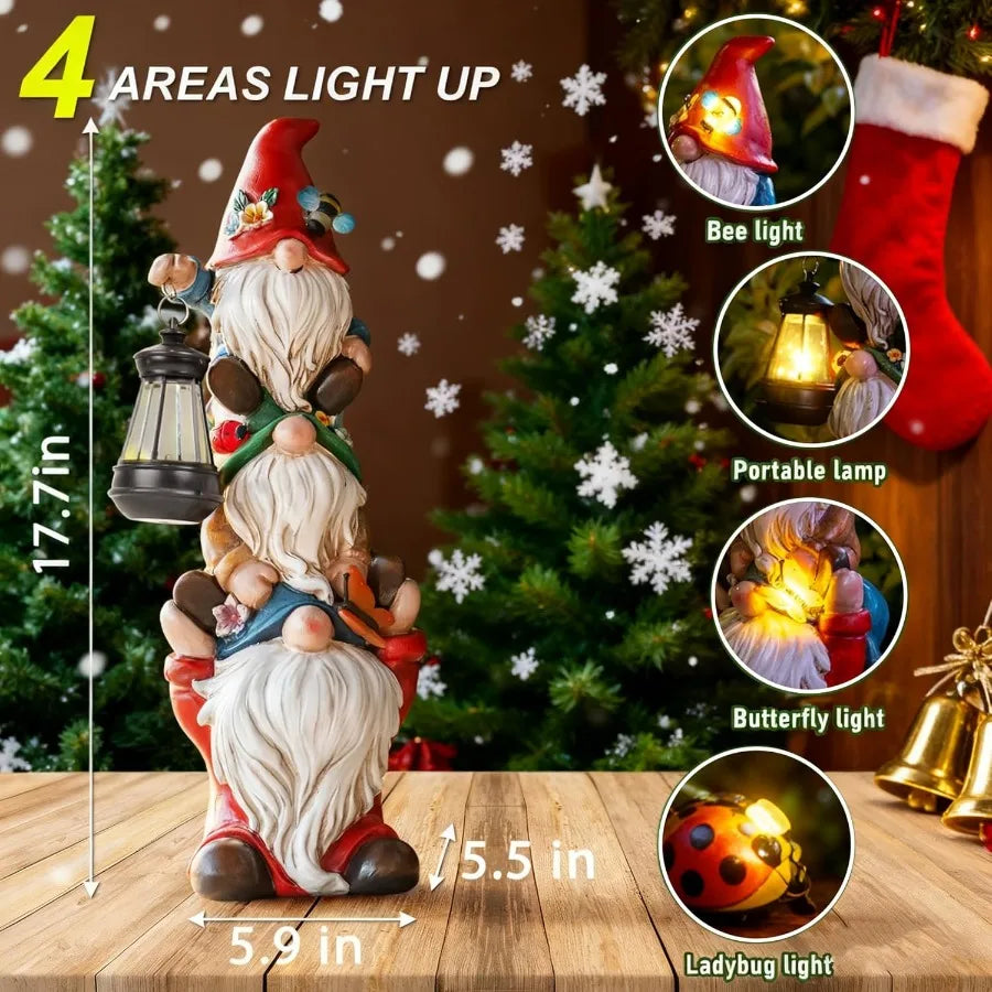 Garden Gnome Statue With Solar Lights Outdoor Decor