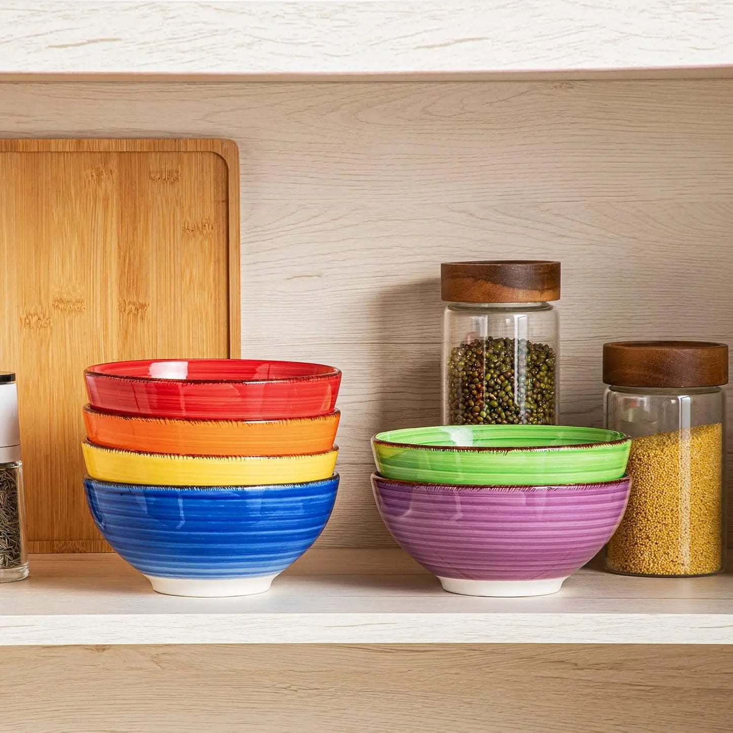 Six-Piece Colorful Ceramic Soup Bowls Set Microwave Dishwasher Safe