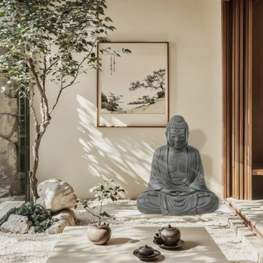 SHXI Buddha Statue Garden Zen Outdoor Indoor Meditating Fiber Sculpture