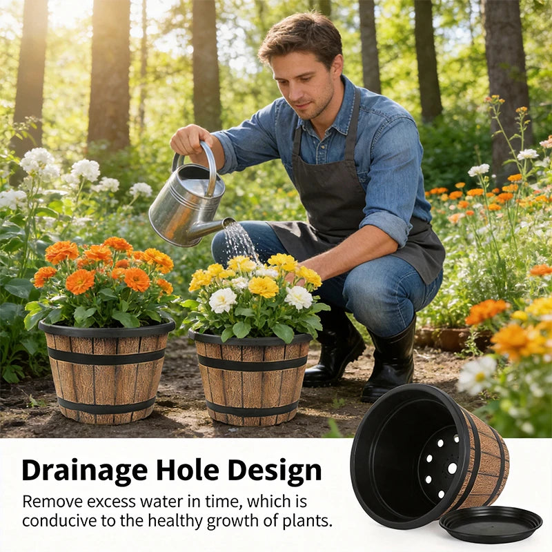 Indoor Resin Barrel Planter for Balcony and Home Office