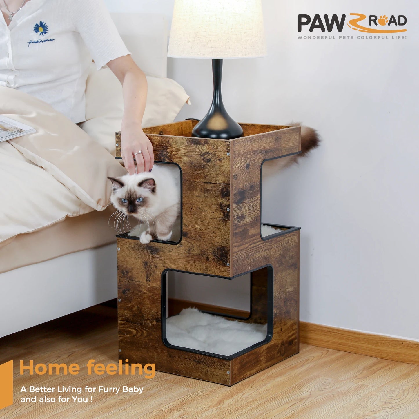 PAWZ Road Wood Cat Condo With Scratching Pad Cat Tree