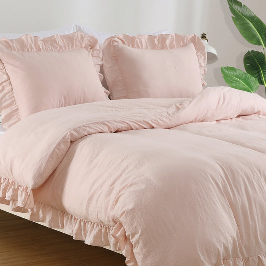 Lotus Leaf Edge Duvet Cover Set Polyester Bedding 3 Piece