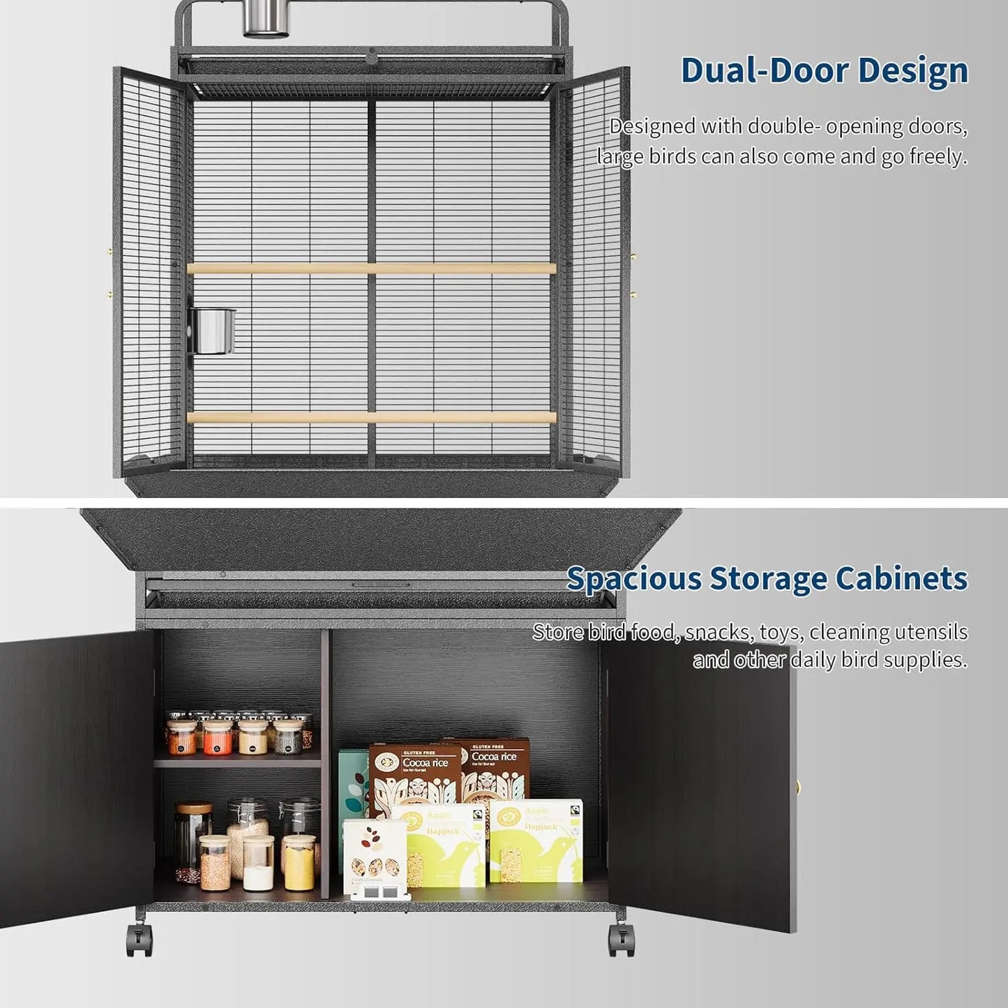 HiMISS Large Bird Cage With Rolling Stand And Storage