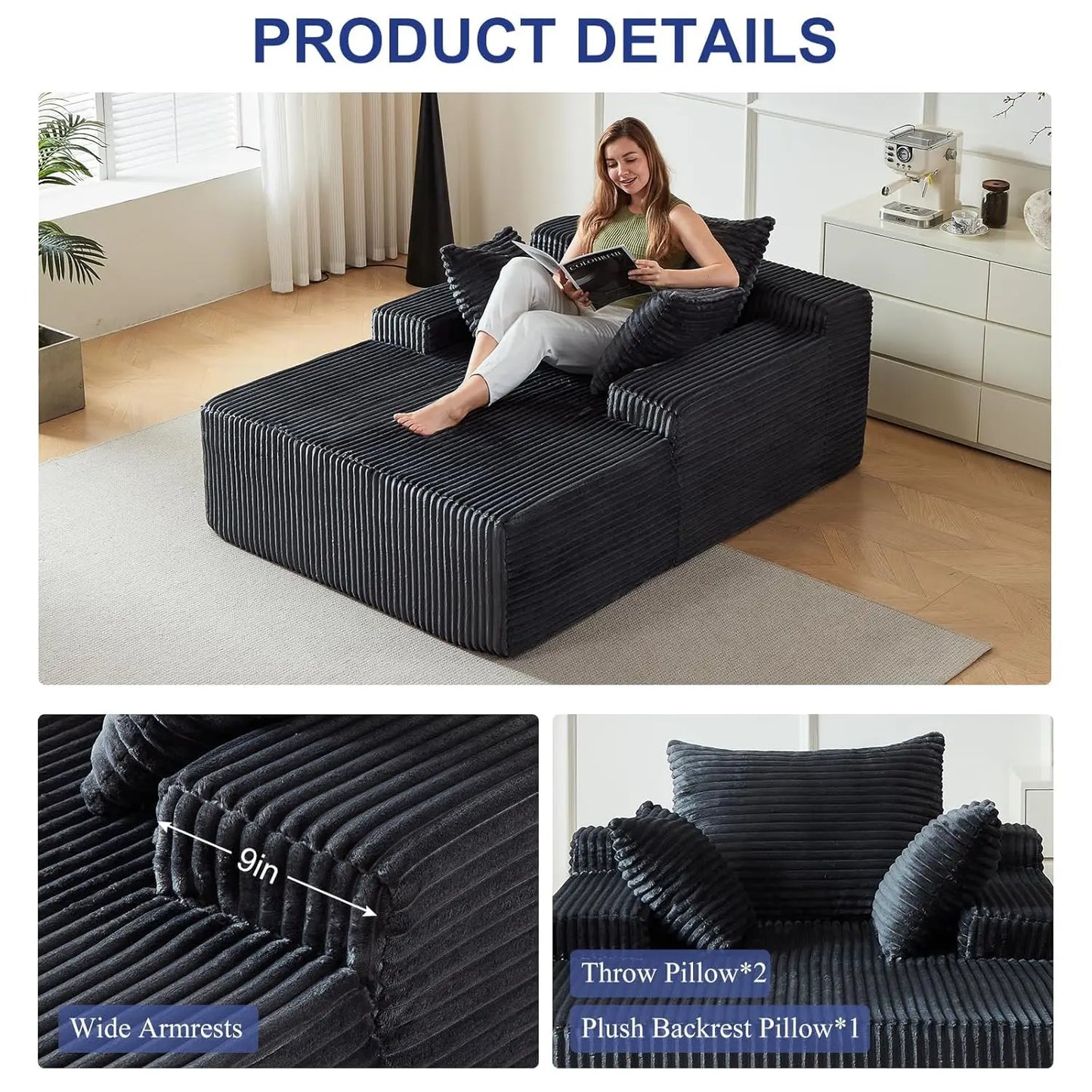 Corduroy Chaise Lounge Sofa Bed Sleeper Chair