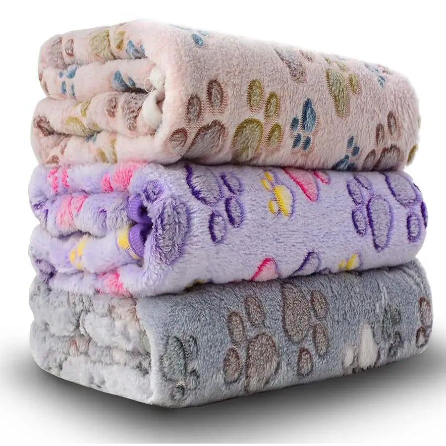 Three Piece Fluffy Flannel Dog Blanket Set Washable