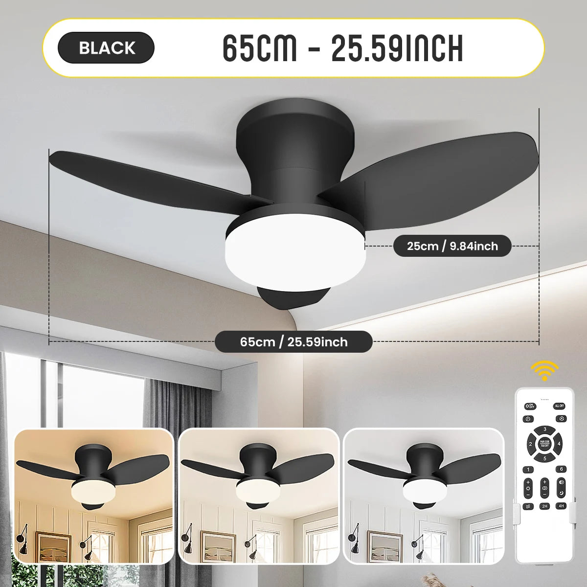 Mexllex Three Leaf Ceiling Fan With Light And Remote Control