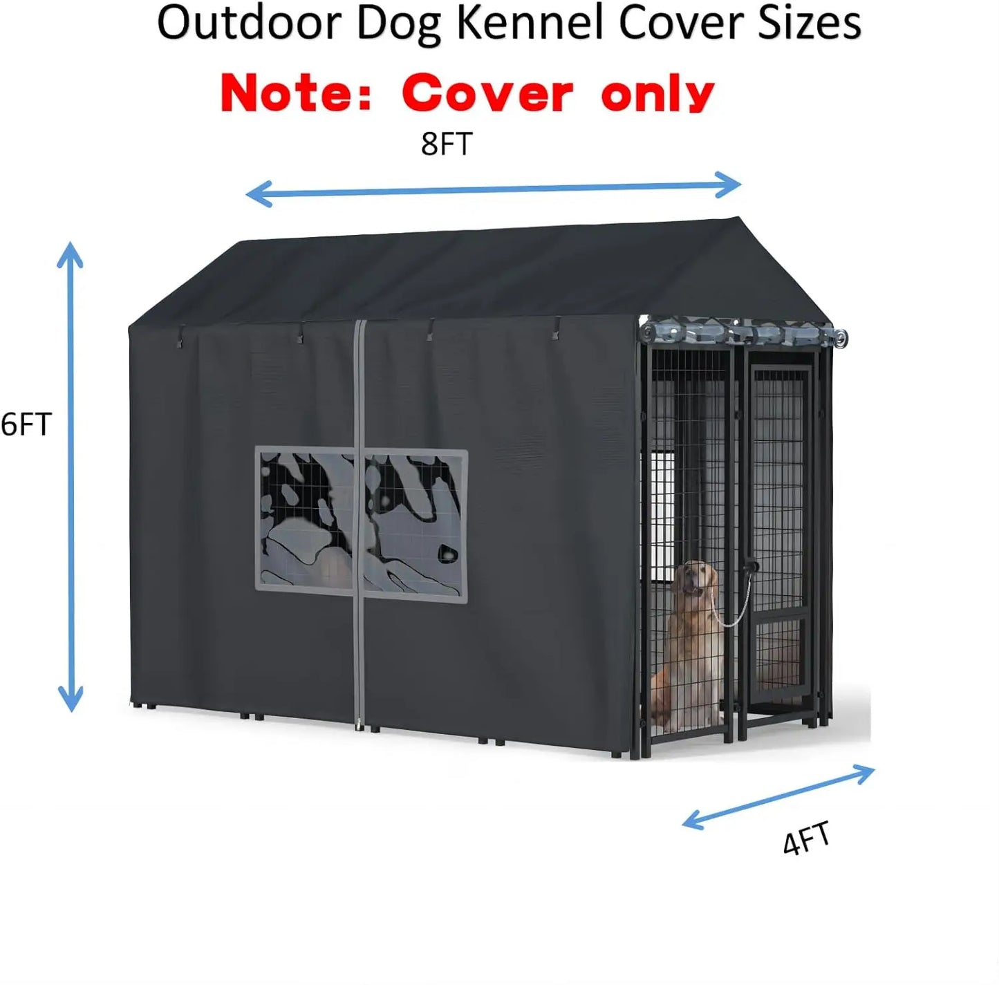 Outdoor Dog Kennel Cover Waterproof Cold Resistant Zippers PVC Windows