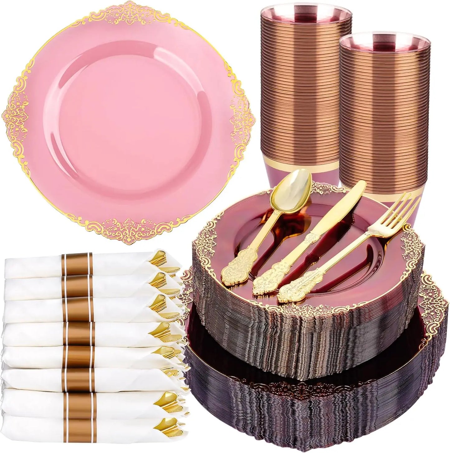 350 Pieces Disposable Plastic Dinnerware Set For 50 Guests