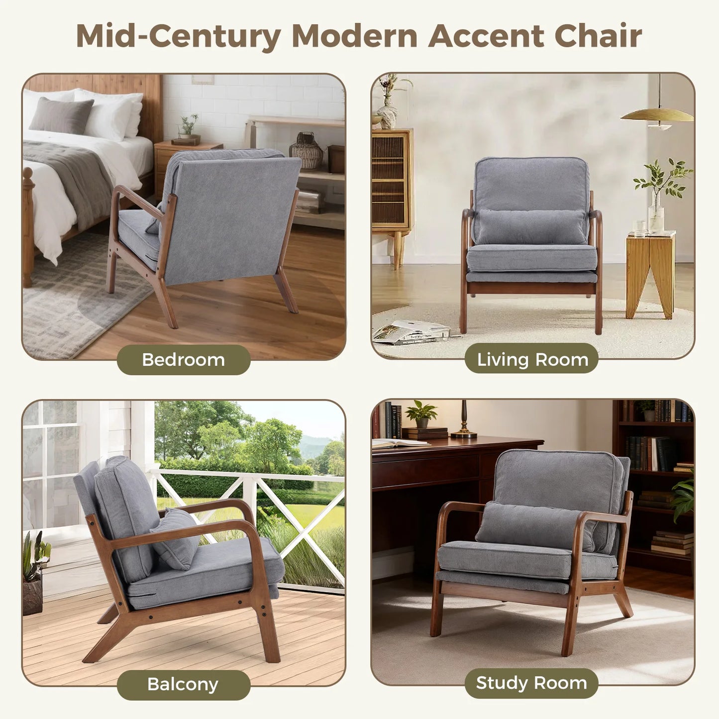 JHK Mid Century Modern Armchair With Wooden Frame