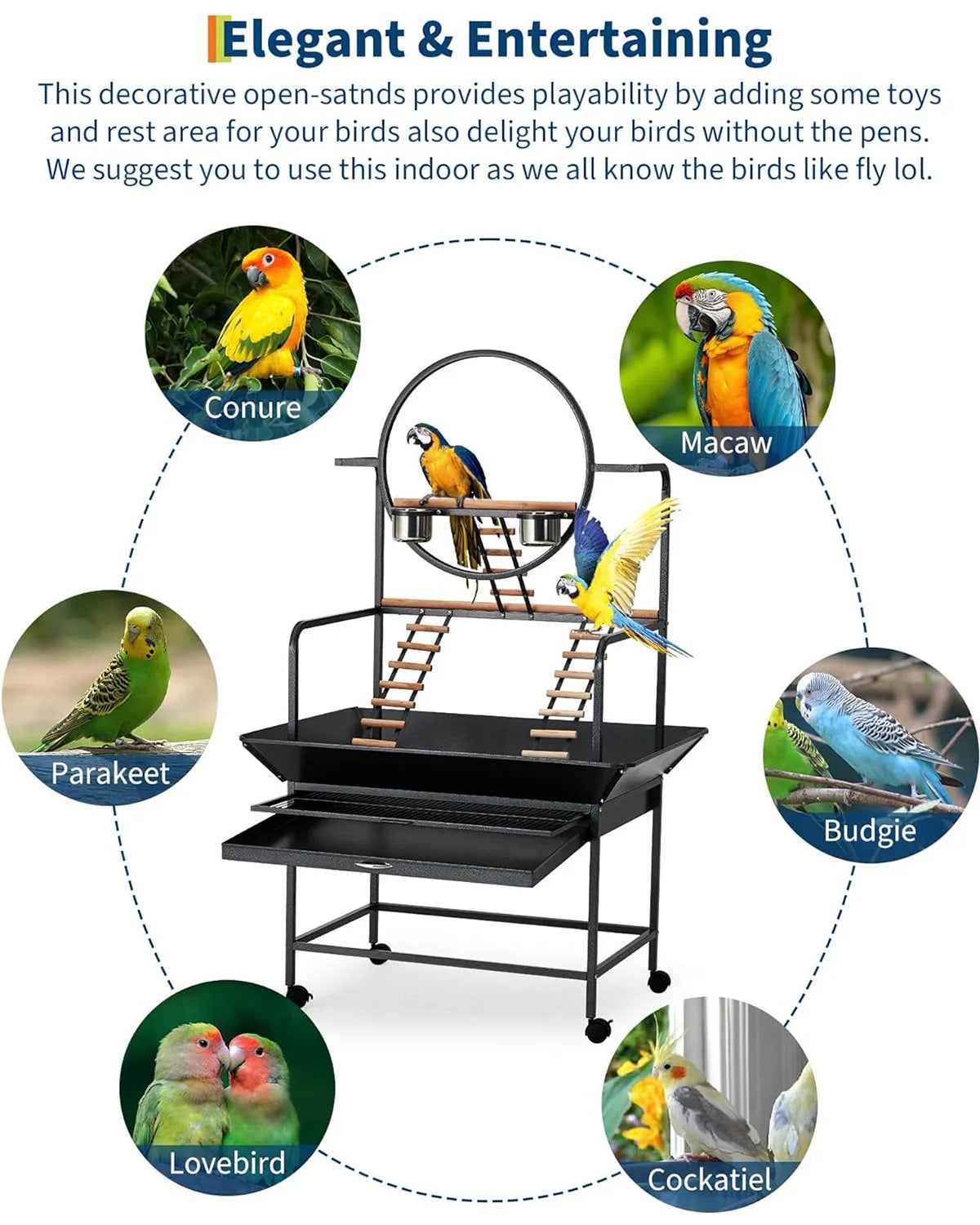 HiMISSCN Heavy Duty Bird Play Stand With Lockable Wheels