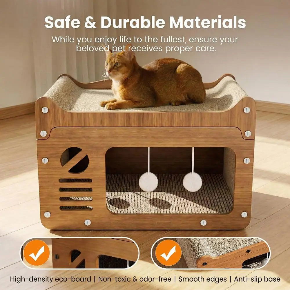 Retro TV Cat House With Sofa Top Scratcher Board Decor