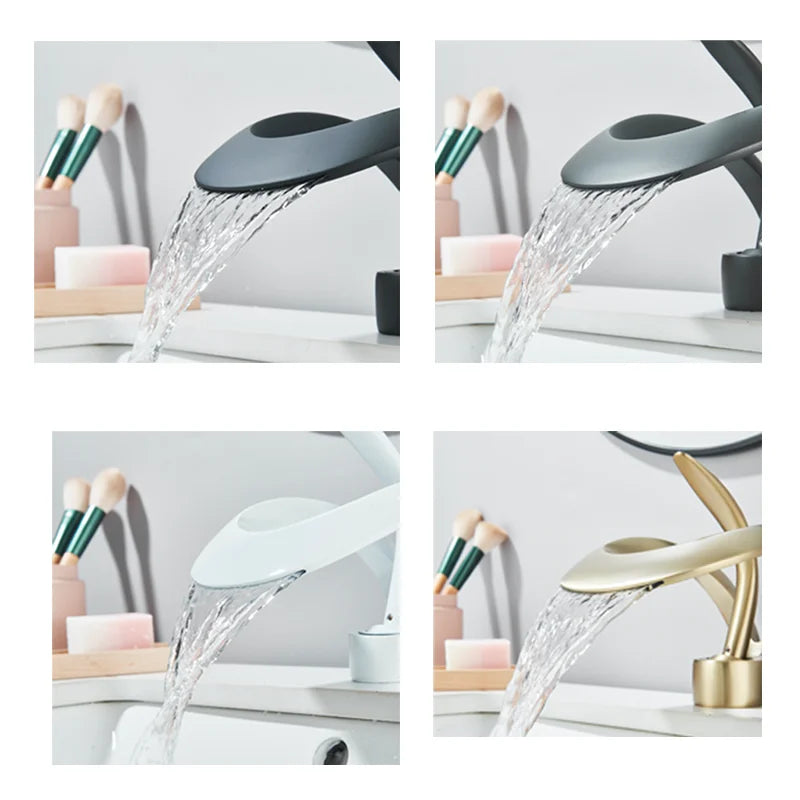 MYQualife Modern Vanity Faucet With Curved Waterfall Spout