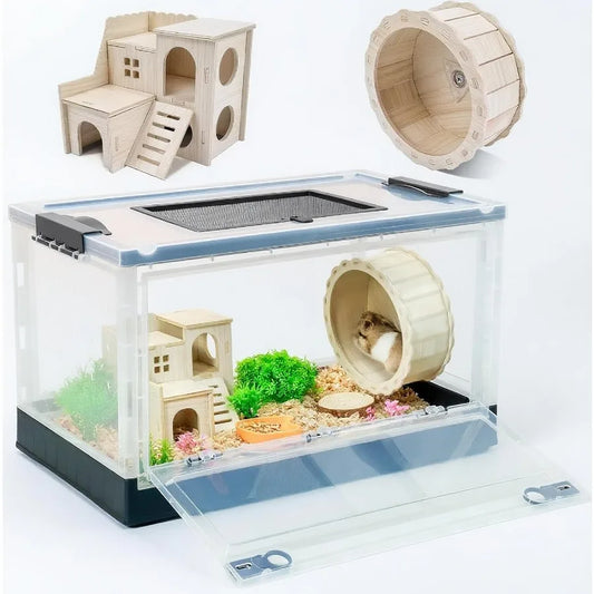 Portable Foldable Hamster Cage With Wheels Castle Habitat