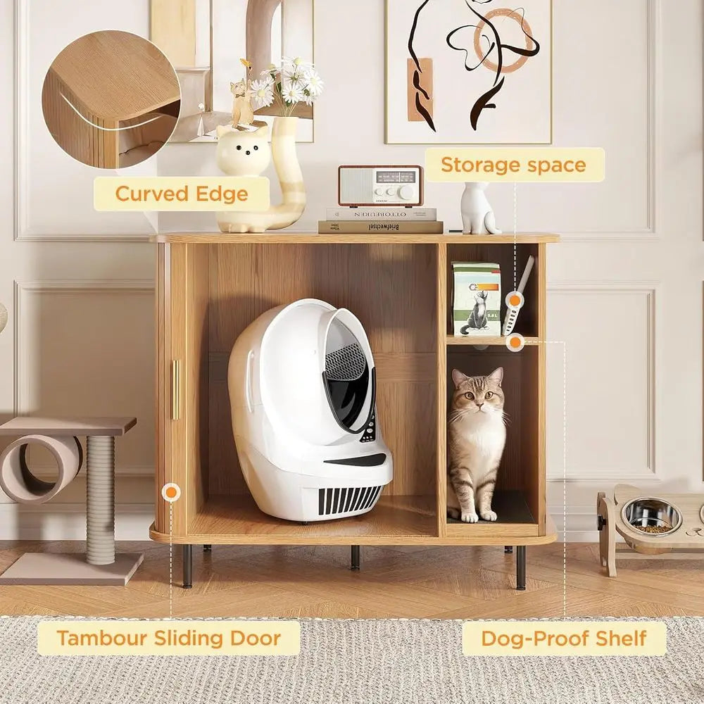 Premium Litter Box Enclosure With Charging Dock And Robot