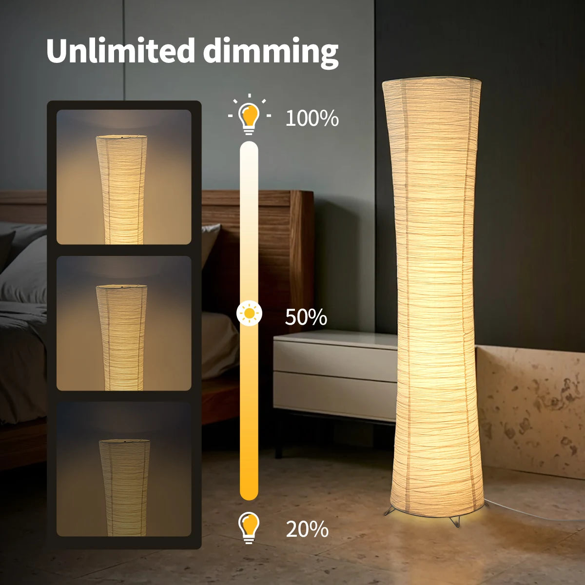 Paper Floor Lamp With Metallic Finish And LED Light Strip