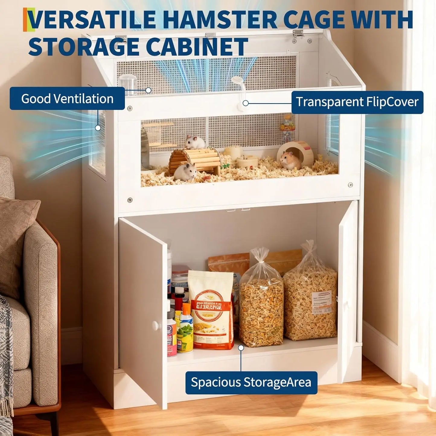 HiMISSCN Acrylic Small Animal Cage With Storage Cabinet For Hamster