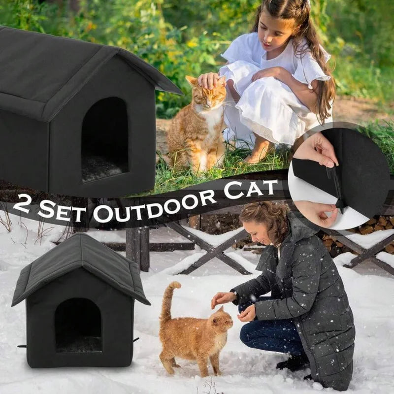 Waterproof Outdoor Cat House With Plush Lining For Stray Cats