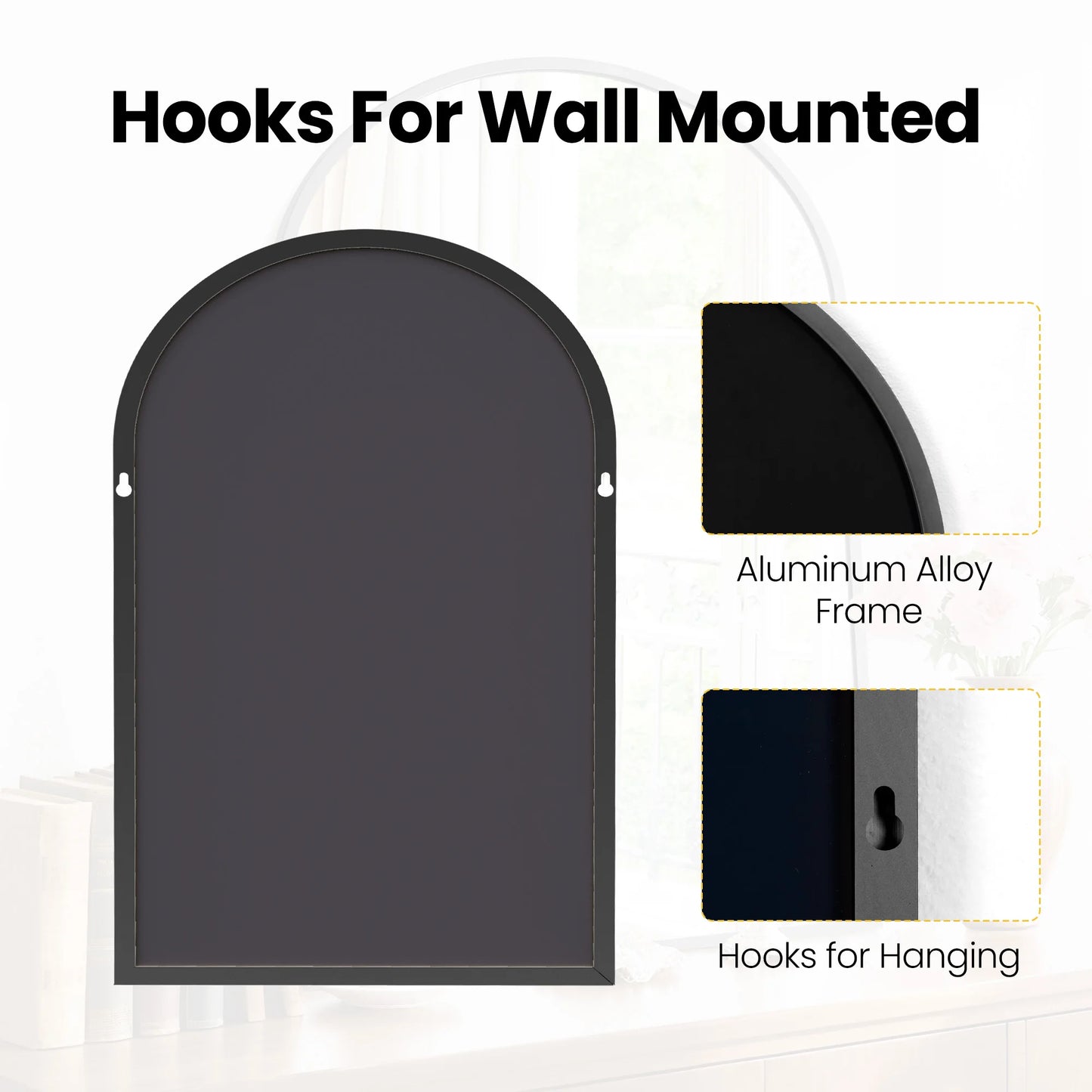 JHK Arched Mirror With Matte Metal Frame For Wall Mount