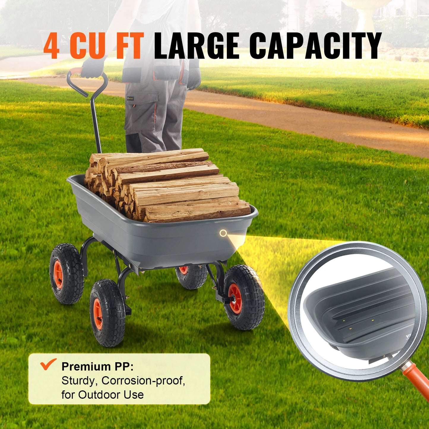 SucceBuy Poly Garden Dump Cart With Steel Frame And Handle