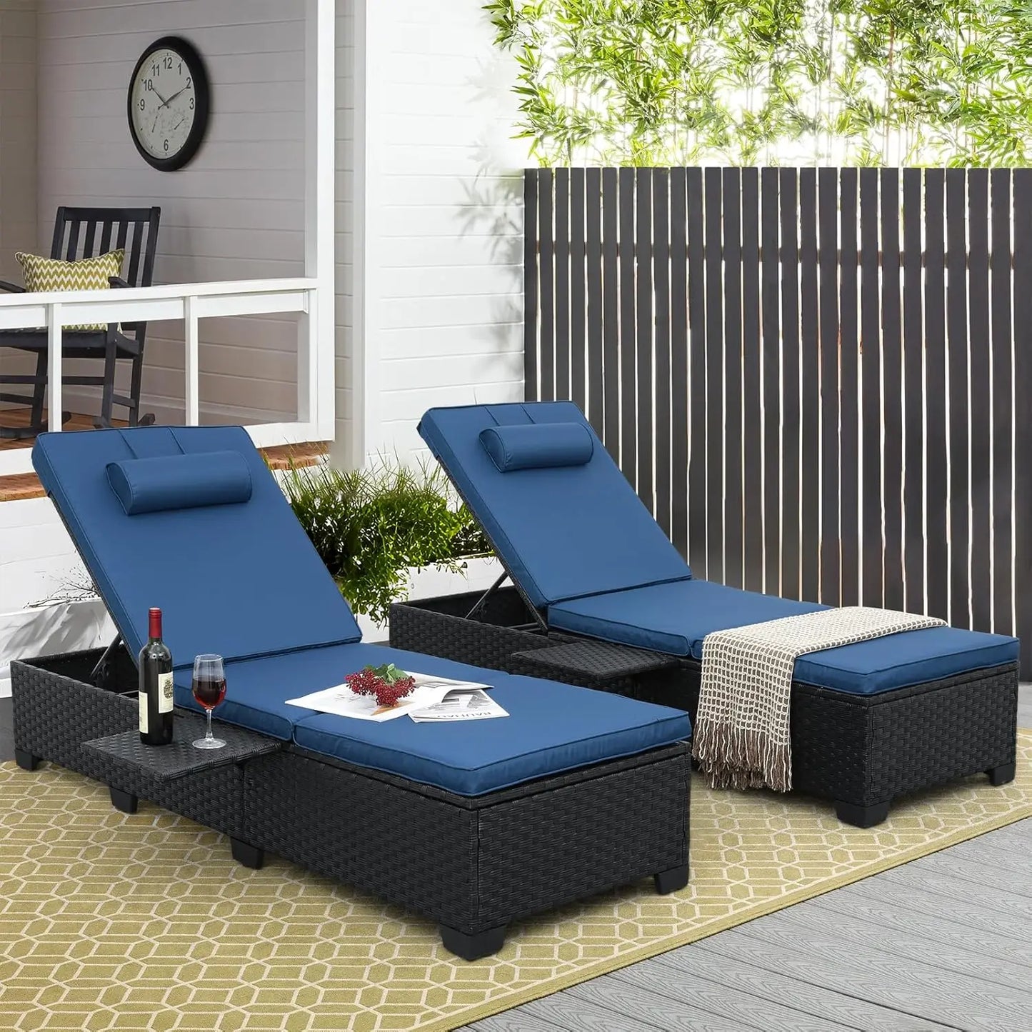 Outdoor Chaise Lounge Chairs Set Of 2 Wicker Recliners Adjustable