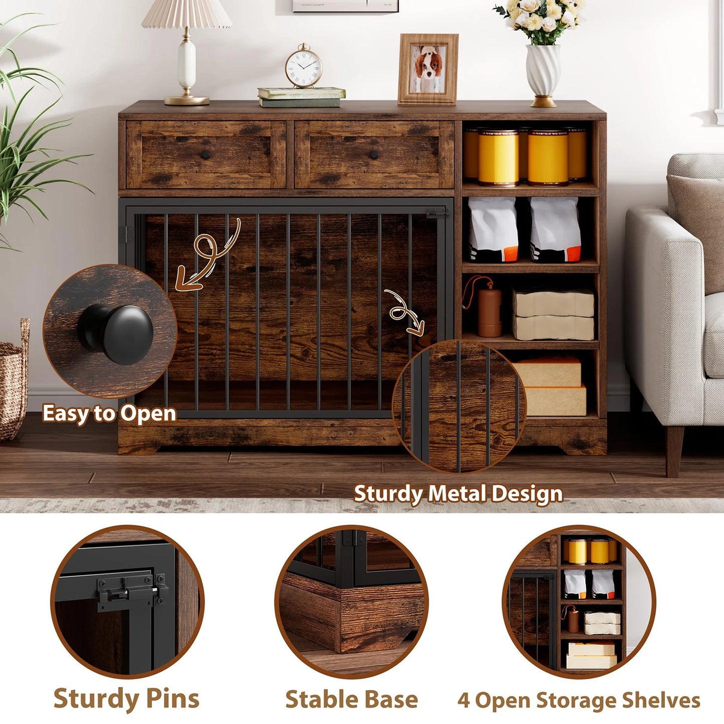 HiMISS Dog Crate Furniture TV Stand With Drawers And Shelves