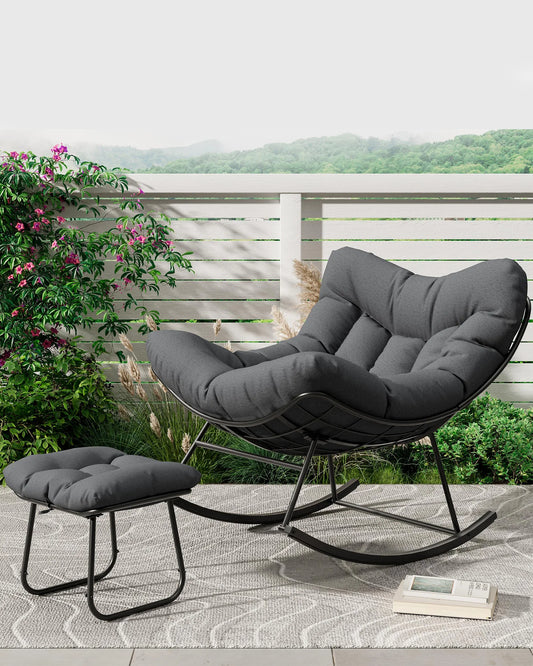 HiMISS Papasan Rocking Chair With Ottoman Outdoor Lounge