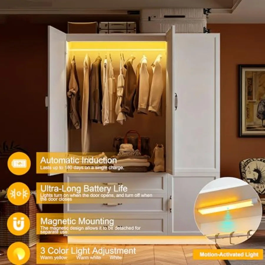 SHXI Three Door Wardrobe Armoire With LED Interior Lighting