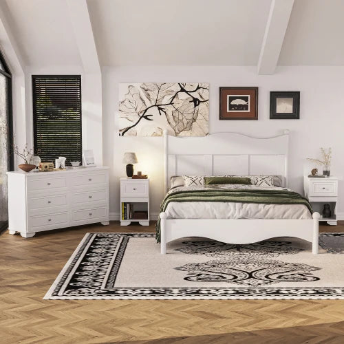 Retro Style 4 Piece Bedroom Set With Platform Bed Storage