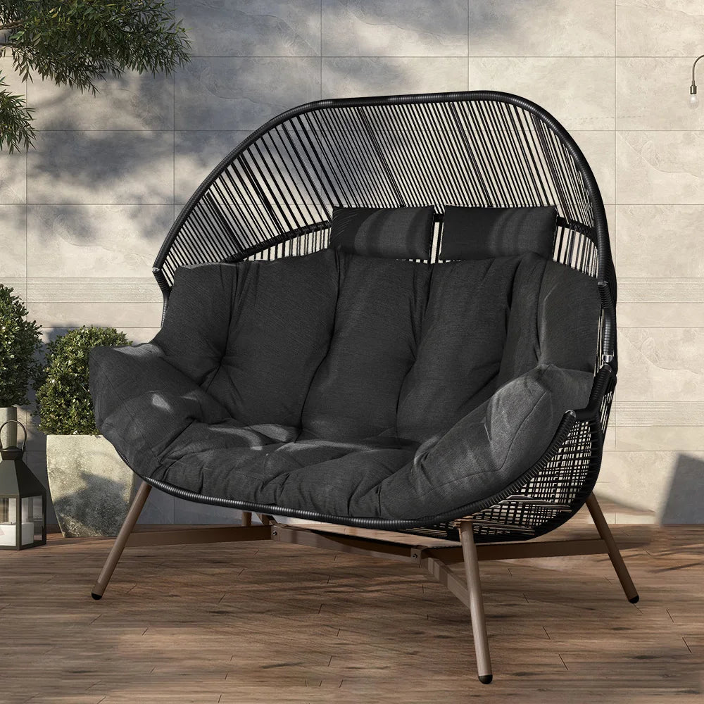 Grand Patio Outdoor Two-Person Wicker Egg Chair With Cushion