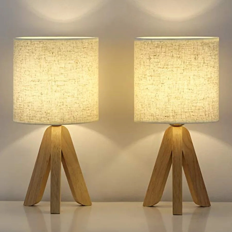 Wooden Tripod Table Lamps Set of 2 with Linen Shade