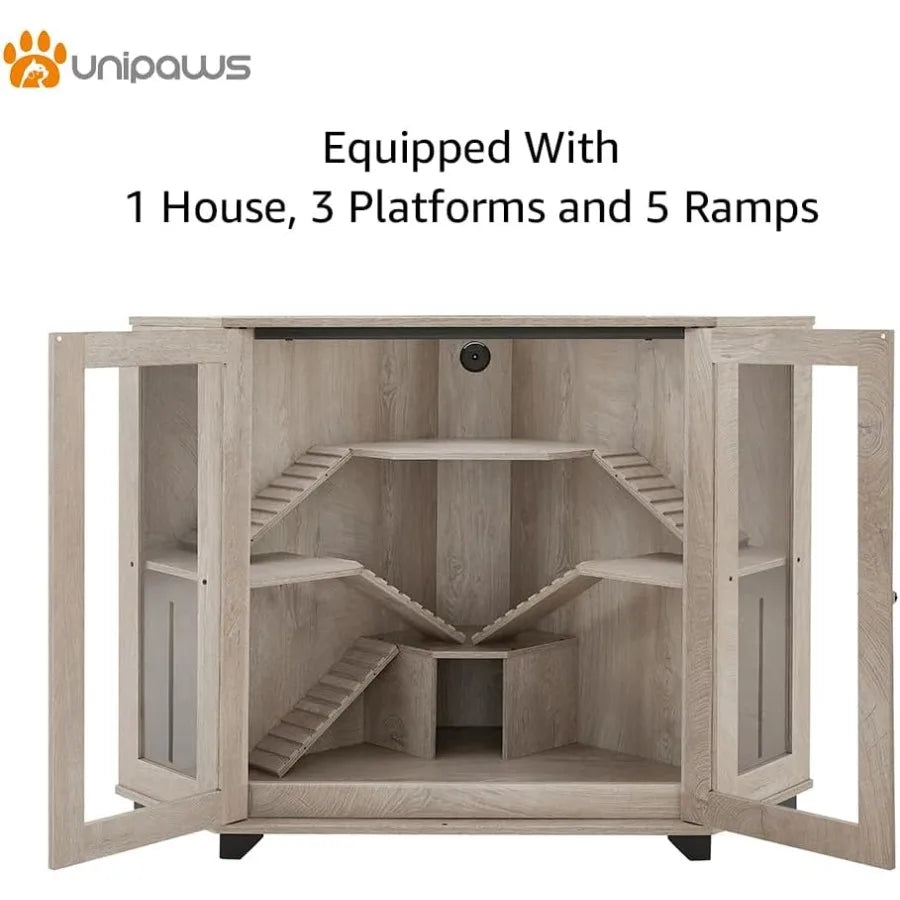 NONECN Corner Small Animal Cage With Ramp And Clear Acrylic