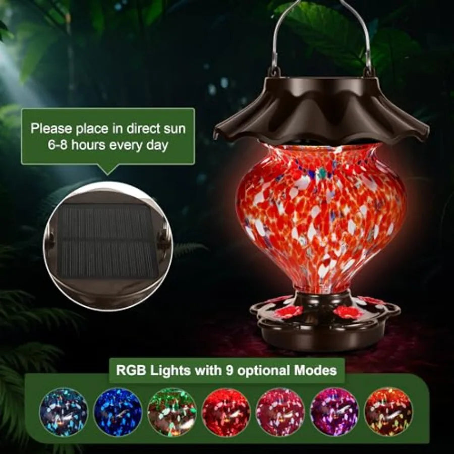 SHXI Solar Hummingbird Feeder Outdoor LED Leak-Proof Rustproof