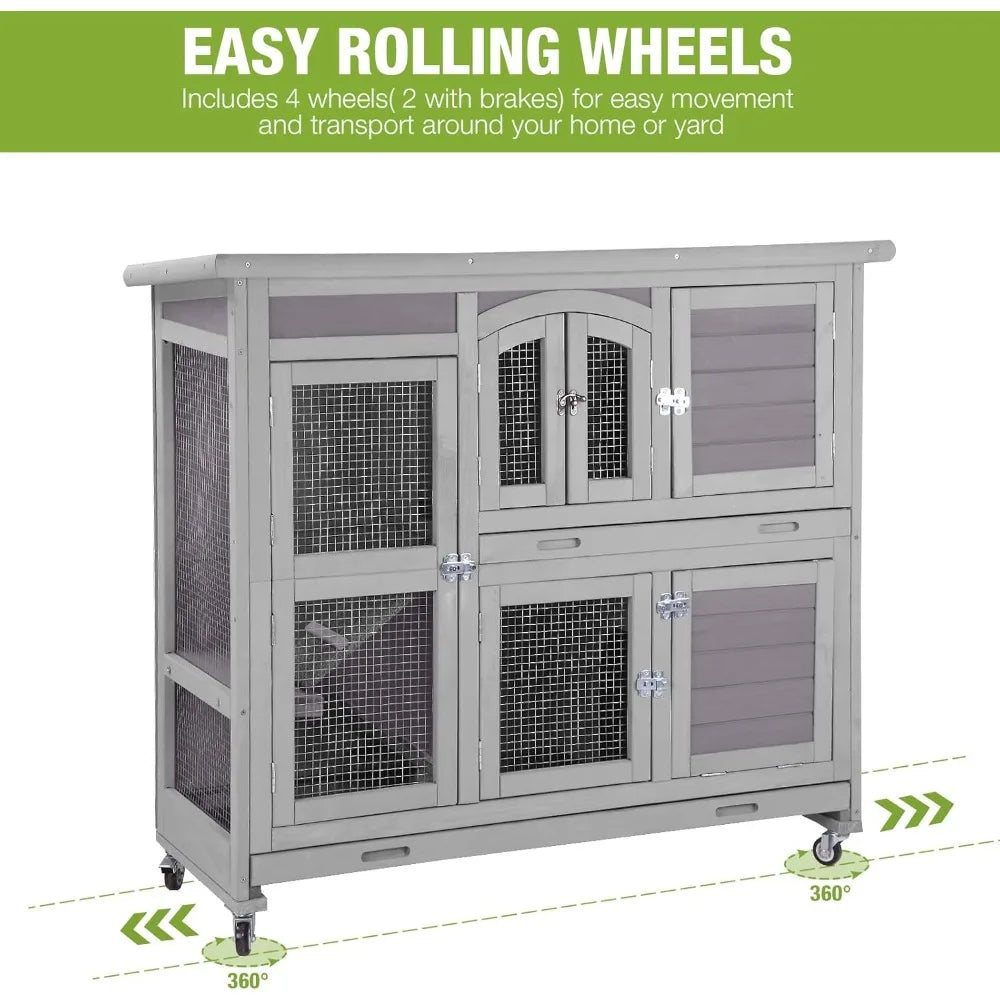 Rabbit Hutch Indoor Outdoor Bunny House On Wheels Durable