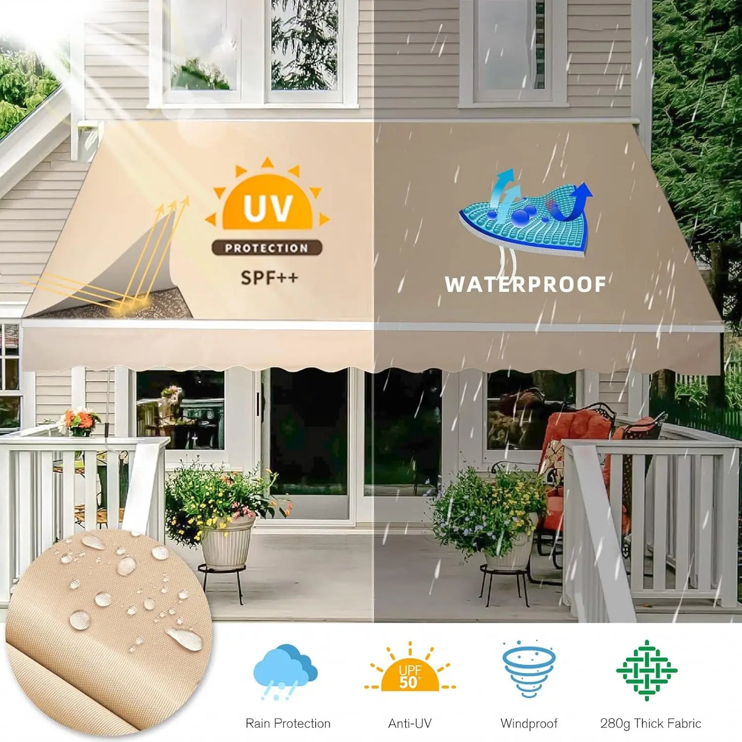Patio Retractable Awning Sun Shade Canopy For Outdoor Use