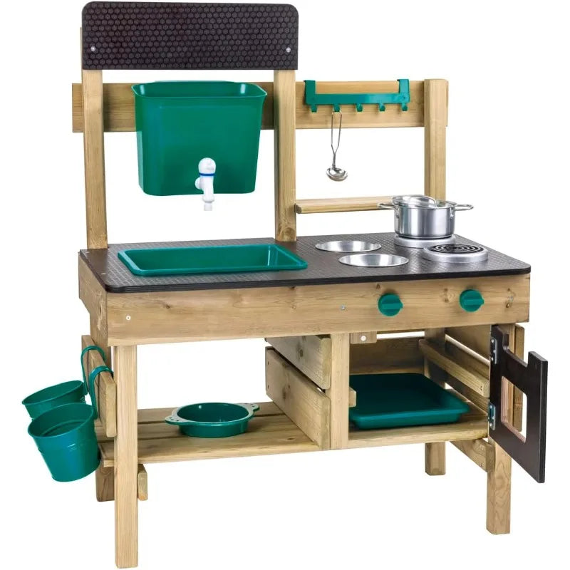 Outdoor Mud Kitchen Wooden Toy Playset With Accessories