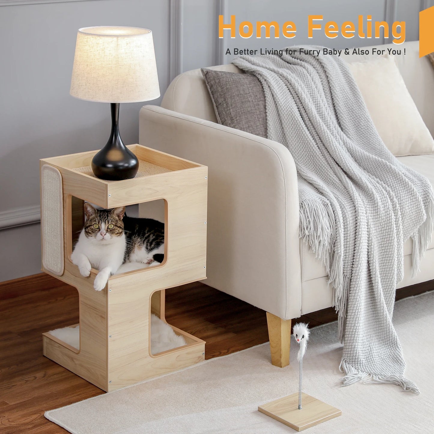 PAWZ Road Wood Cat Condo With Scratching Pad Cat Tree