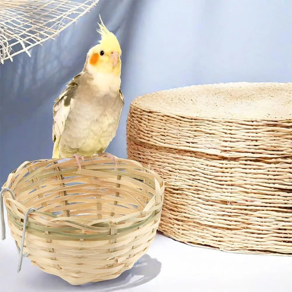 NONE Handwoven Bamboo Bird Nest Cage With Hook For Small Parrots Pack Of 4