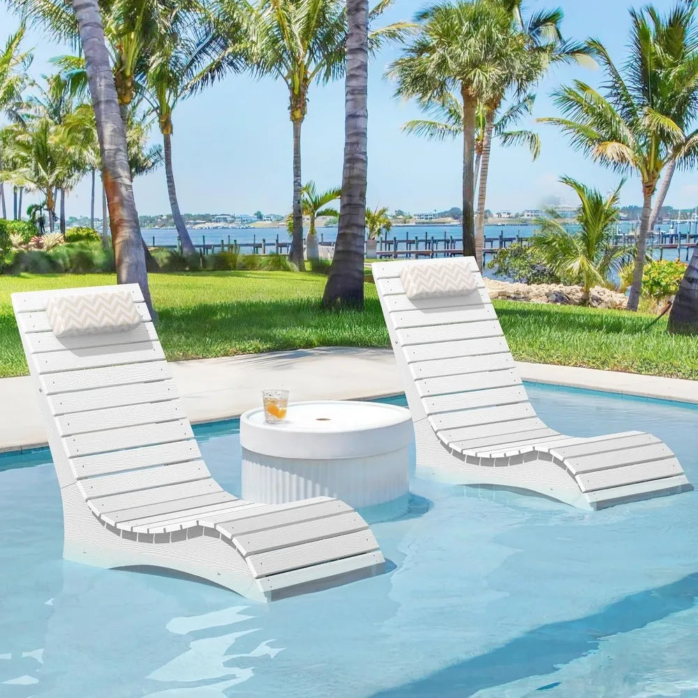 Pool Lounge Chairs Set of 2 With Headrest for Poolside