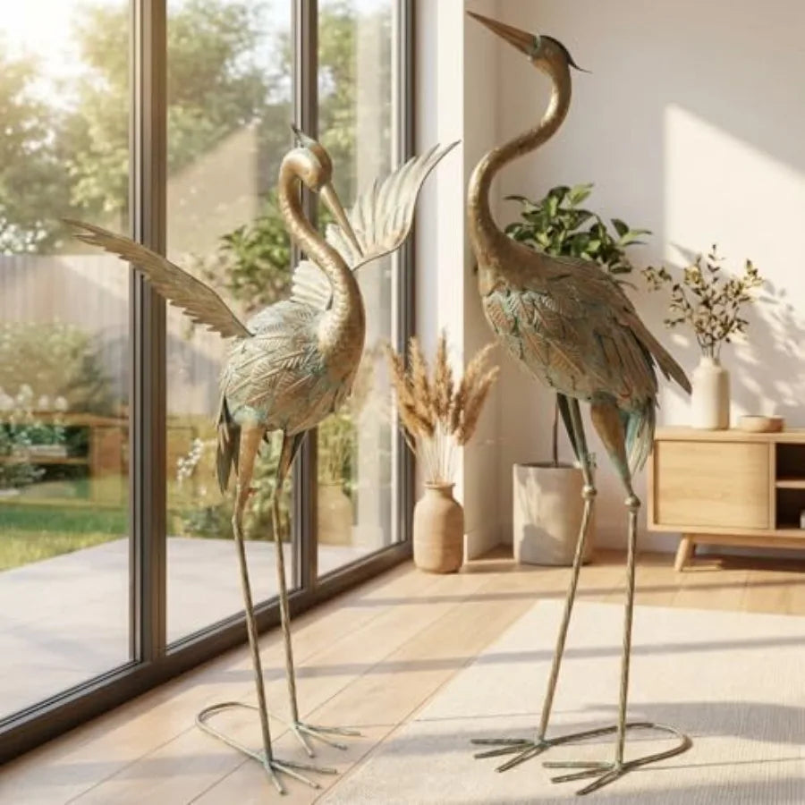 SHXI Garden Cranes Statues Set Of 2 Waterproof Metal Herons