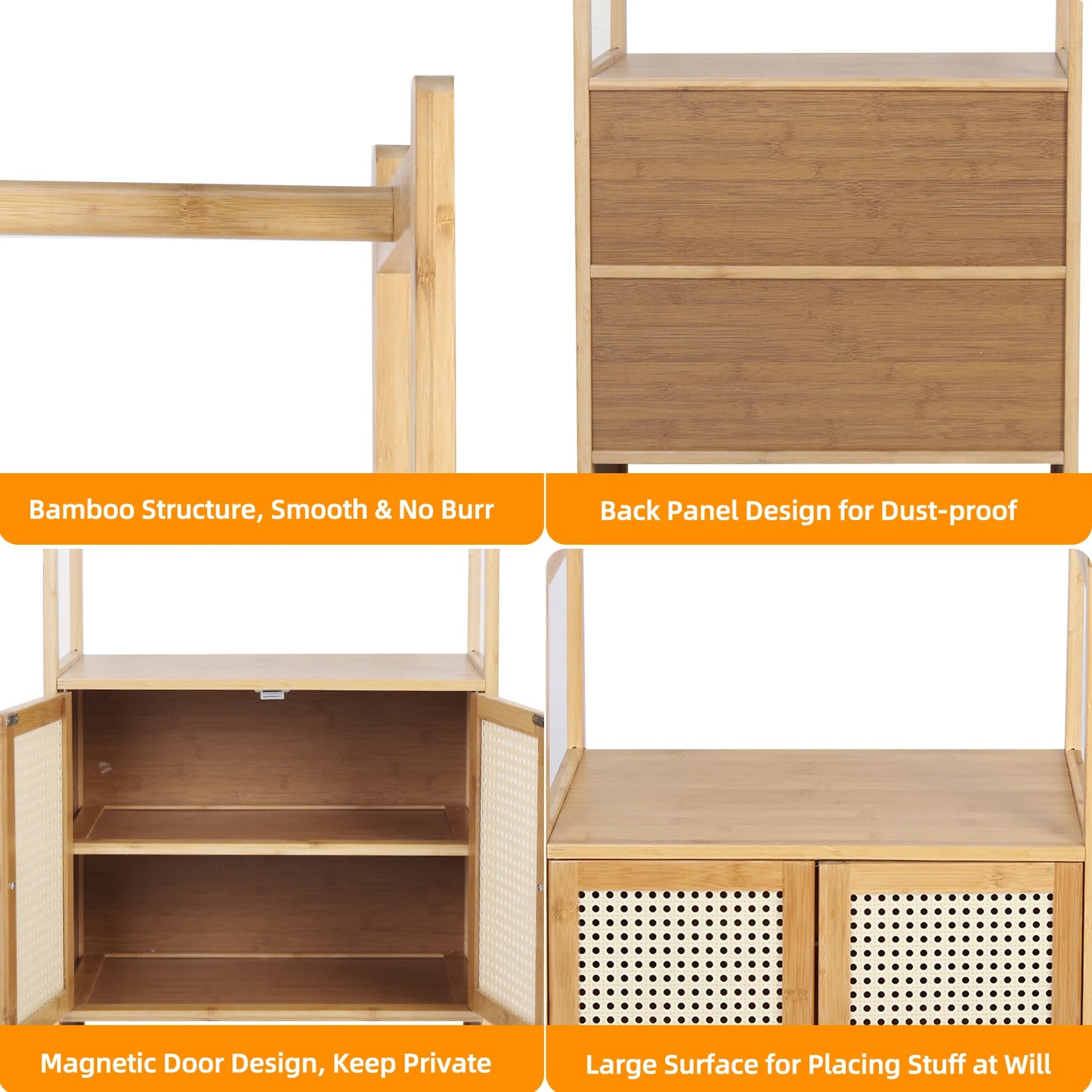 Free-Standing Bamboo Clothes Rack With Cabinet And Shelves