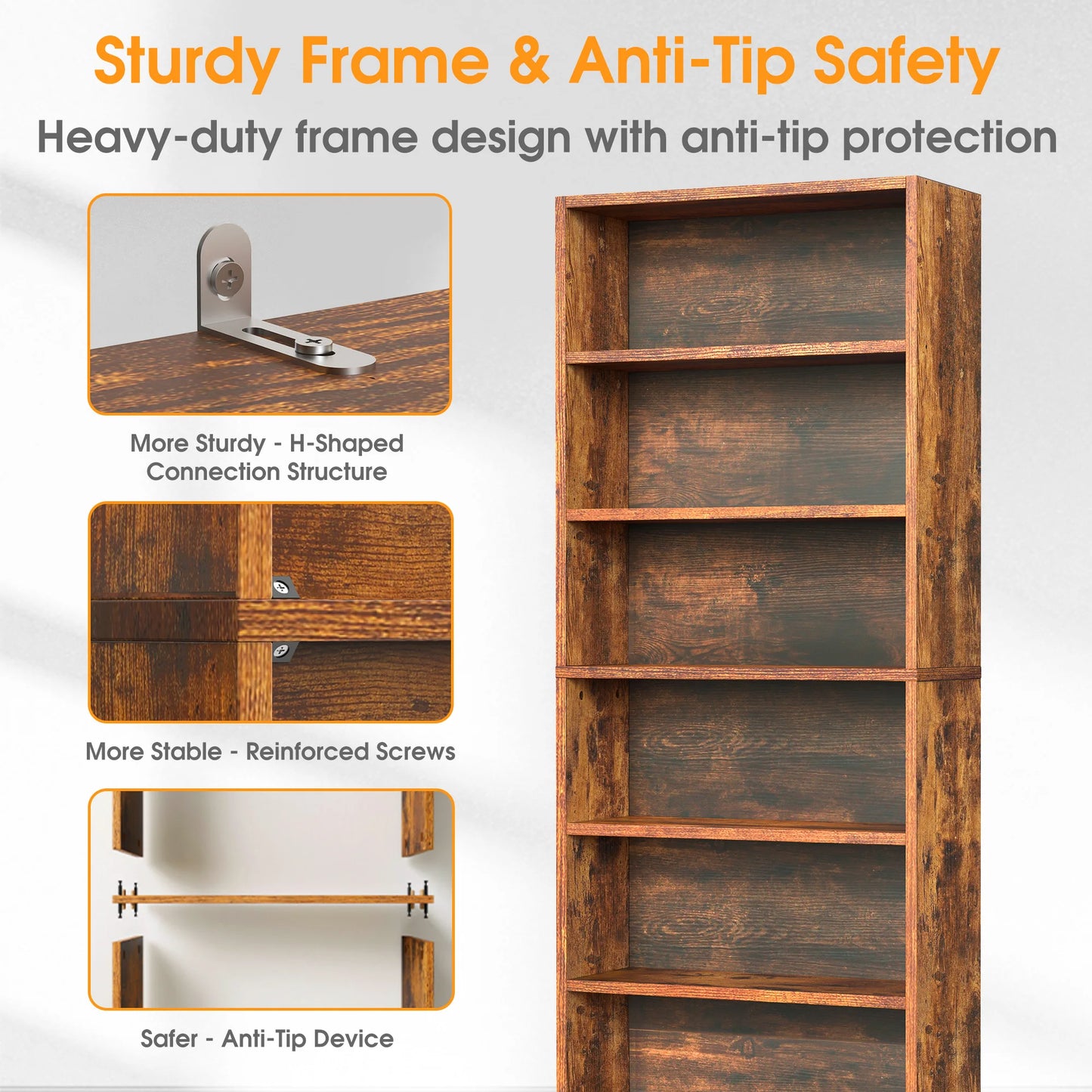 MCQ 6 Shelf Wooden Bookcase With Open Display And Storage