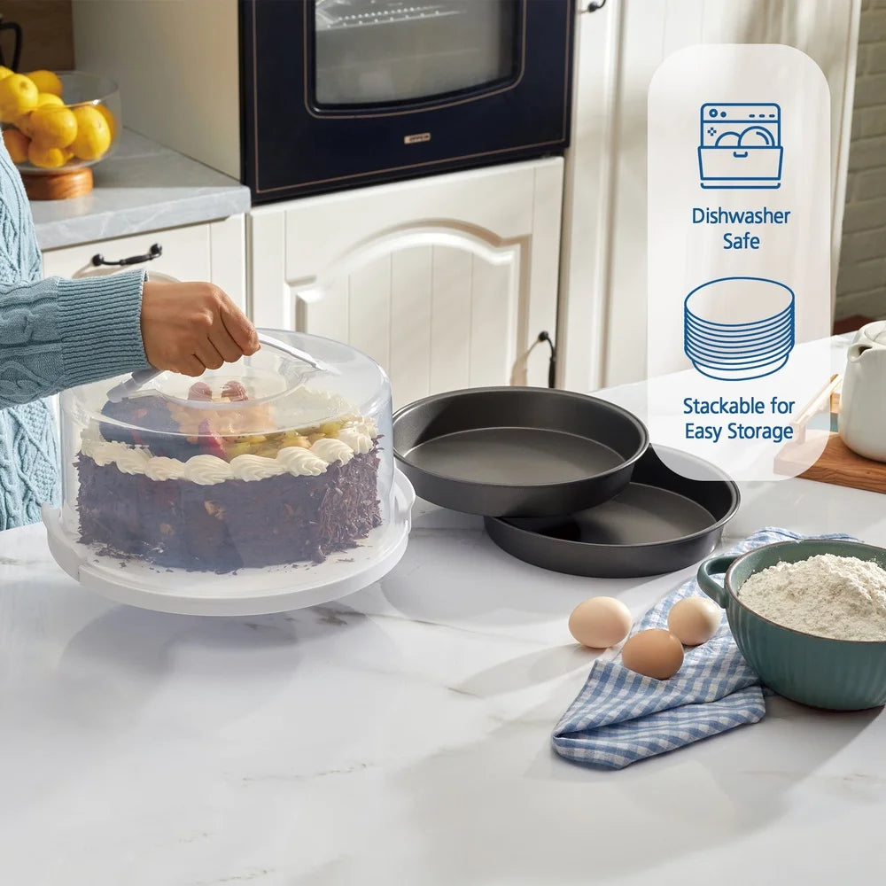 Clear Cake Carrier With Nonstick Round Pans 2 Pack
