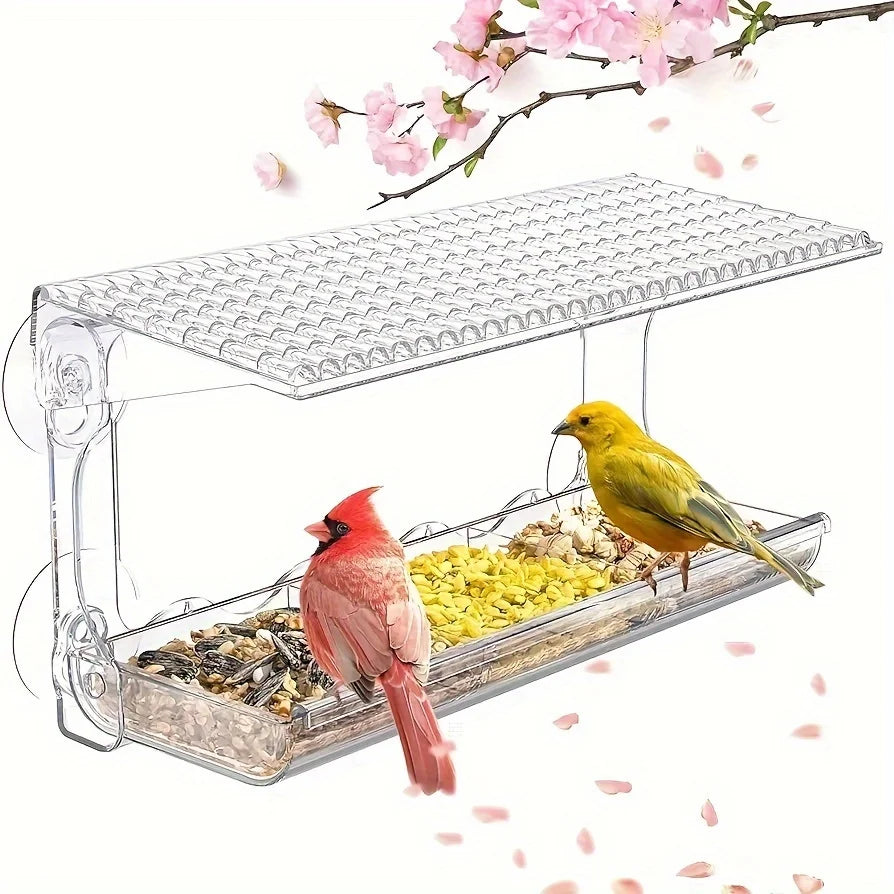 Indestructible Window Bird Feeder With Removable Seed And Water Tray