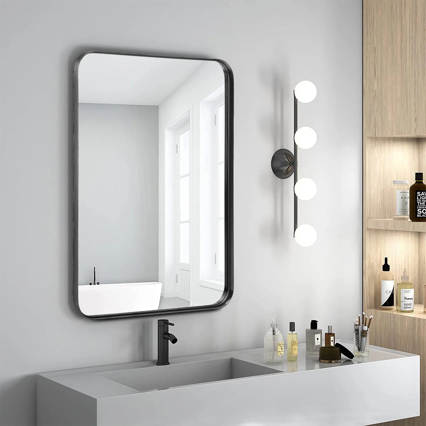 JHK Vanity Framed Mirror For Living Room Matte Metal
